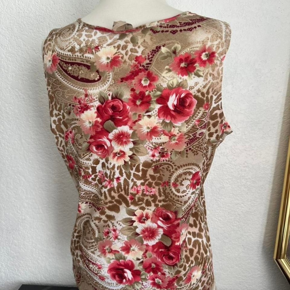 Susan Lawrence Vintage Floral Romantic Paisley Leopard Print Sleeveless Blouse - Picture 2 of 4